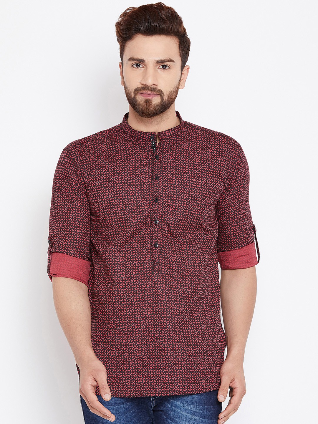

even Men Maroon Printed Straight Kurta