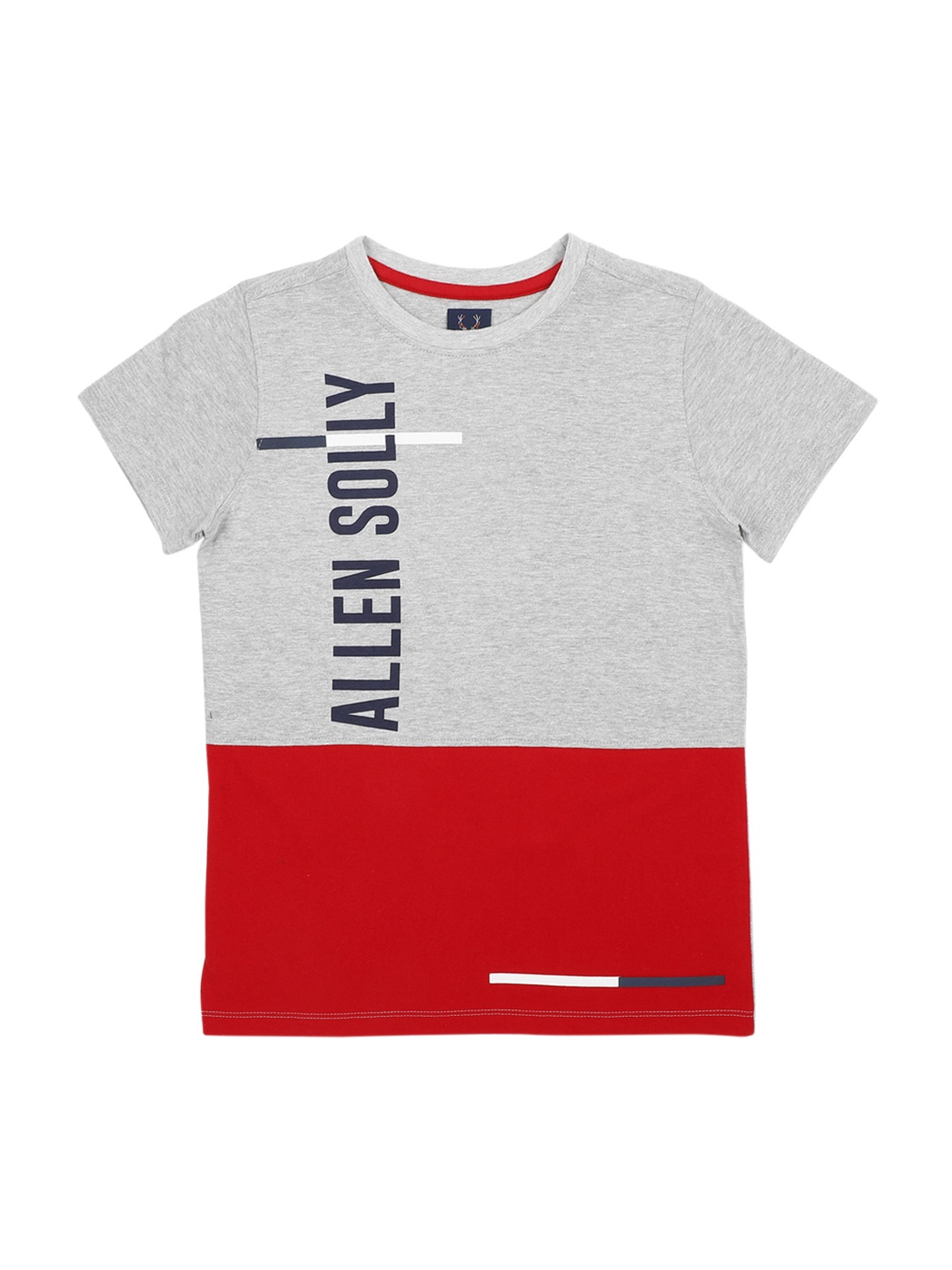 

Allen Solly Junior Boys Grey Red Colourblocked Round Neck Pure Cotton T-shirt