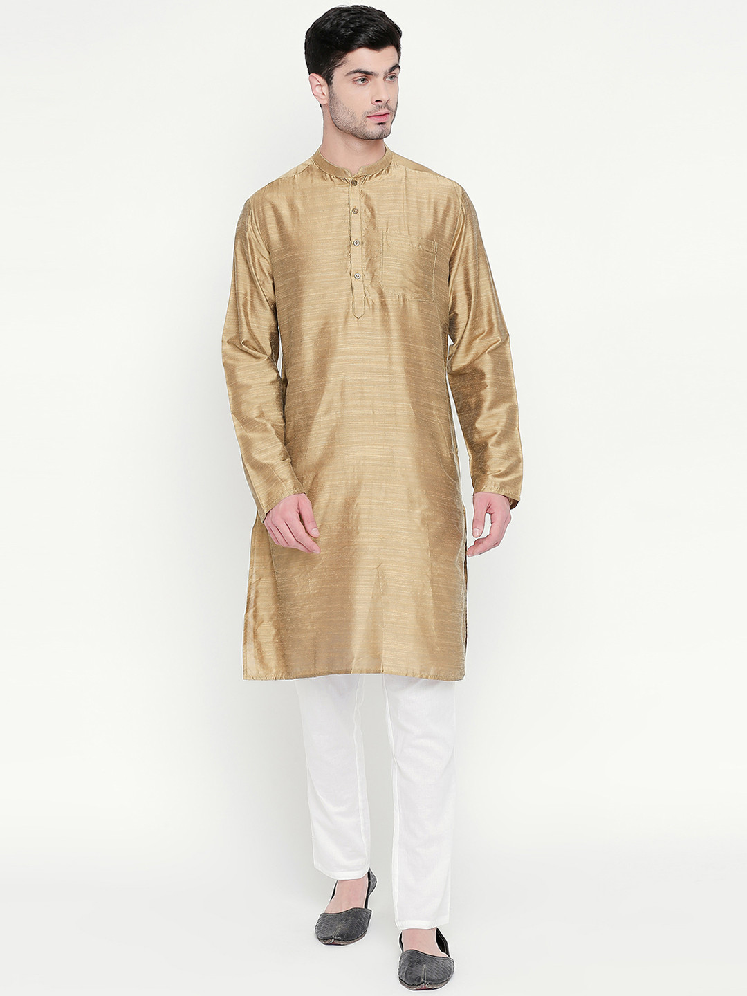 

indus route by Pantaloons Men Gold-Coloured Solid Straight Kurta