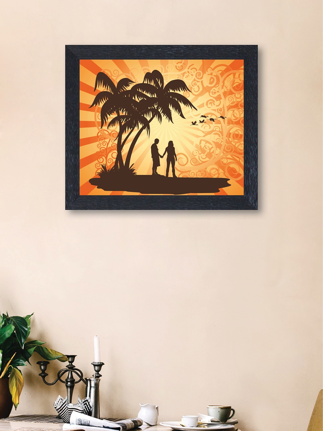 nest ART Orange & Brown Abstract Happy Couple Framed Wood Wall Art