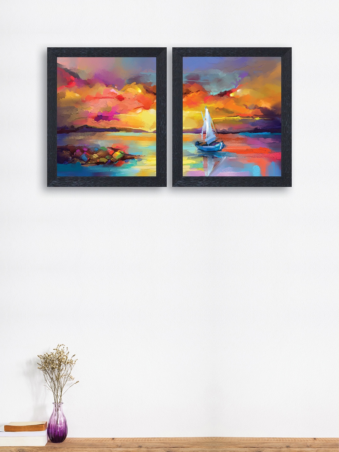 

nest ART Set of 2 Yellow and Blue Abstract Watercolor Nature Wood Wall Art