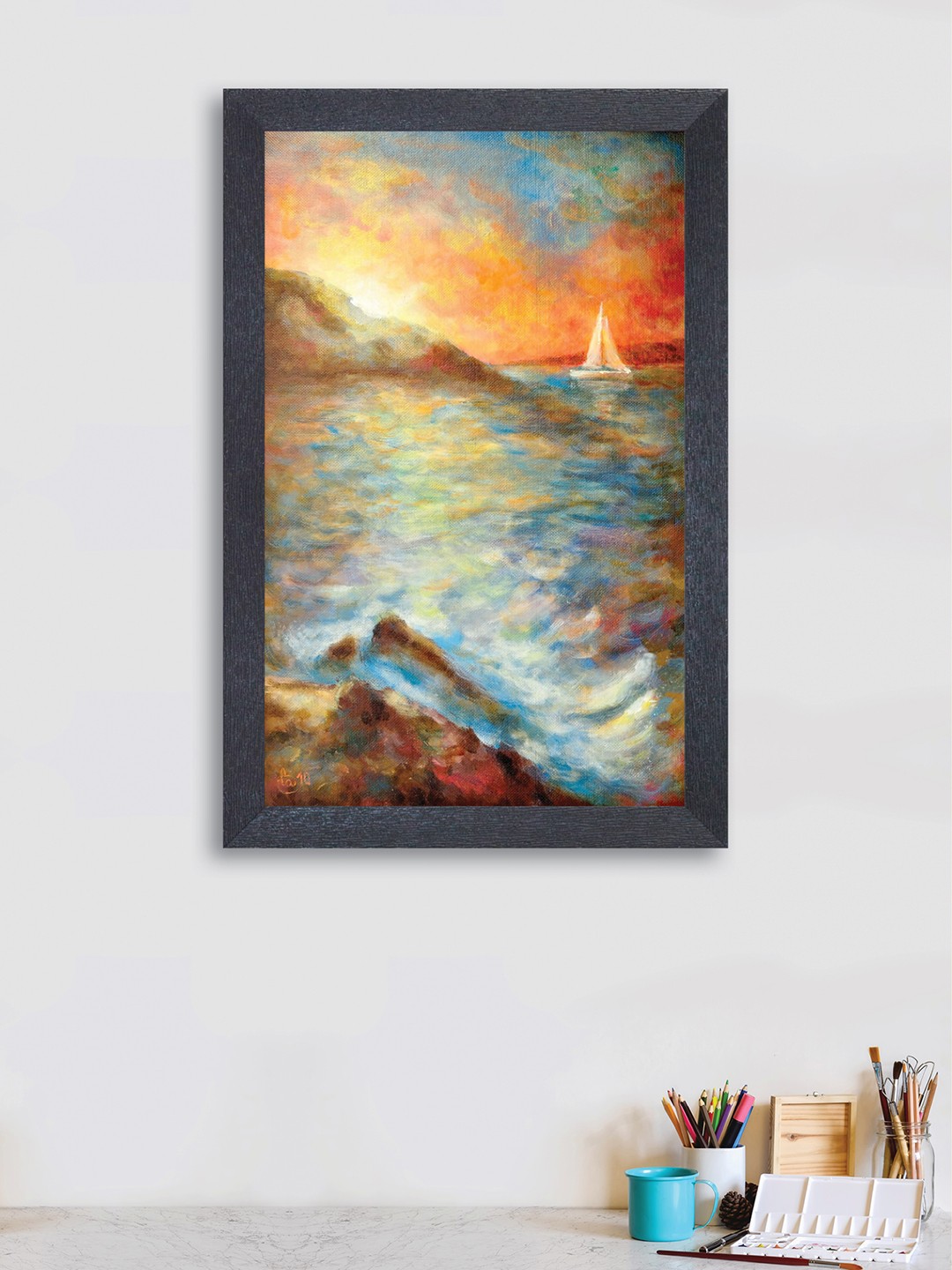 

nest ART Blue & Peach-Coloured Textured Frame Ocean Abstract Wall Art