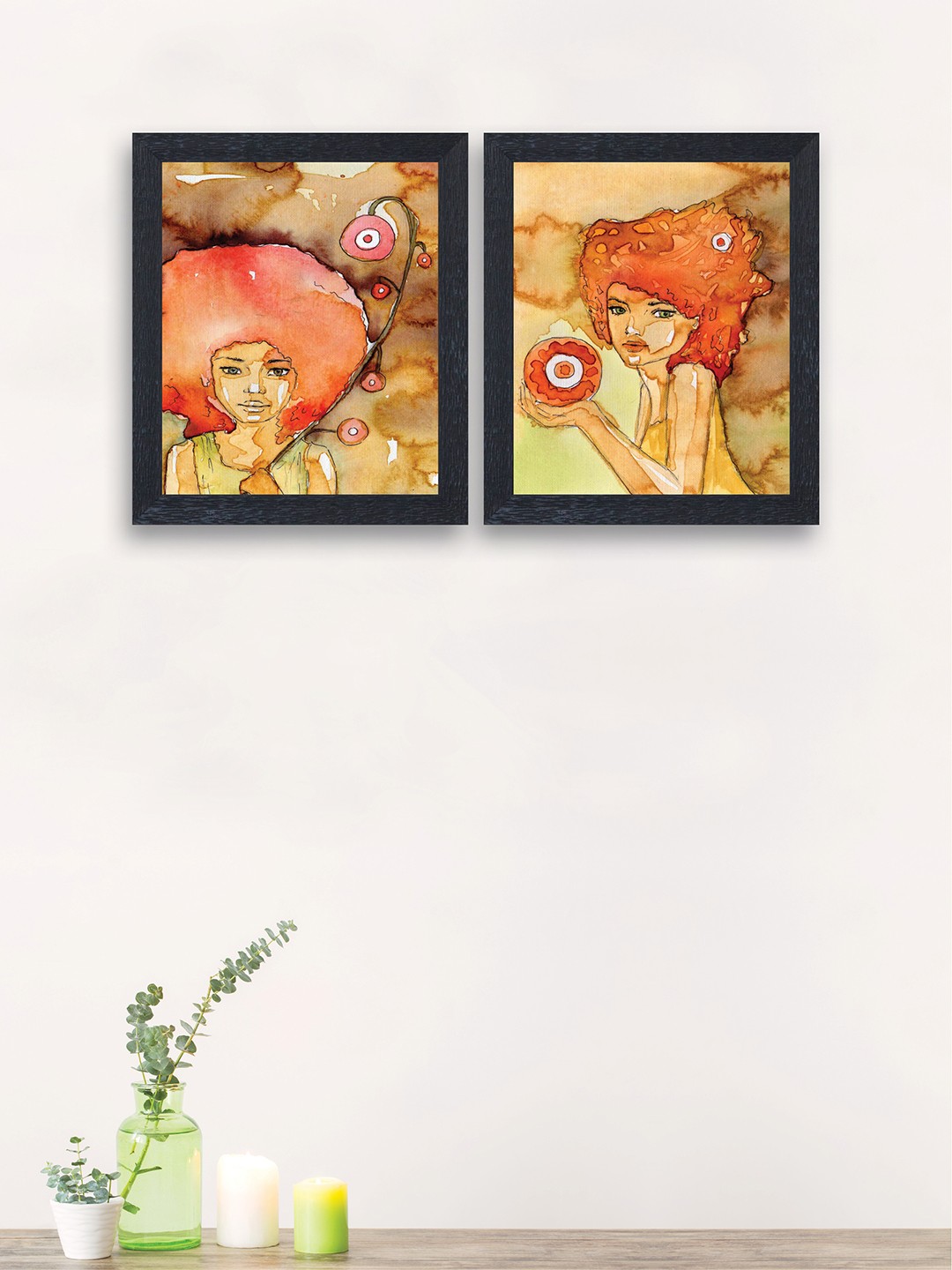 

nest ART Set of 2 Orange & Brown Watercolor Woman Framed Synthetic Wood Wall Arts