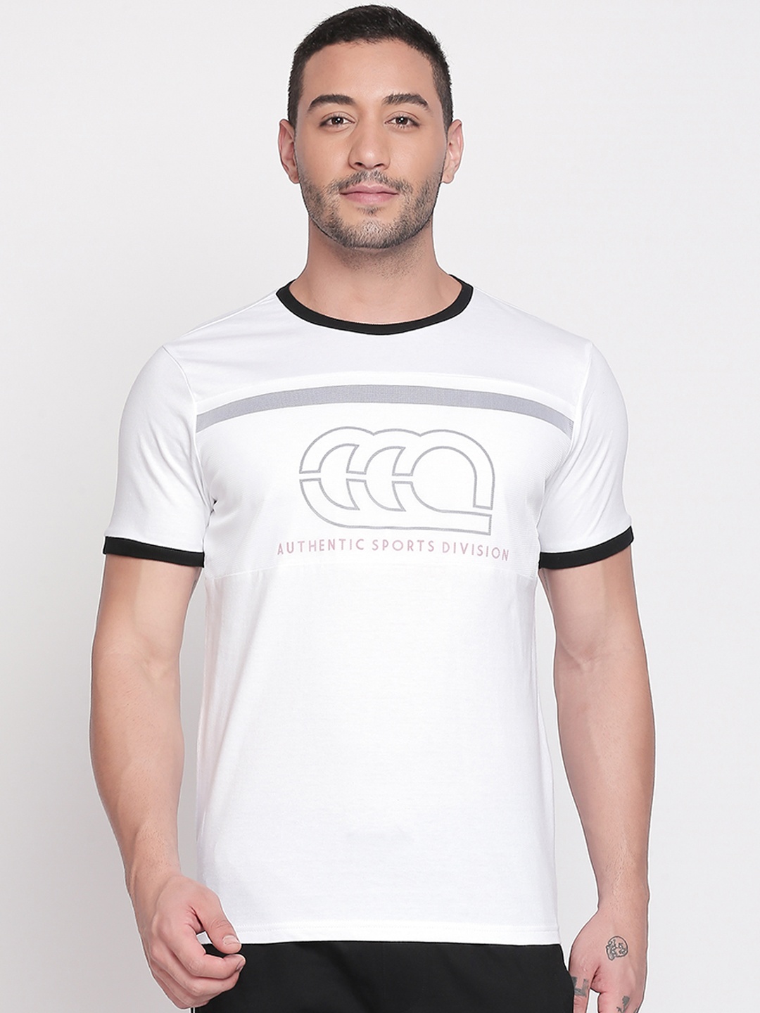 

Ajile by Pantaloons Men White Grey Printed Round Neck Pure Cotton T-shirt