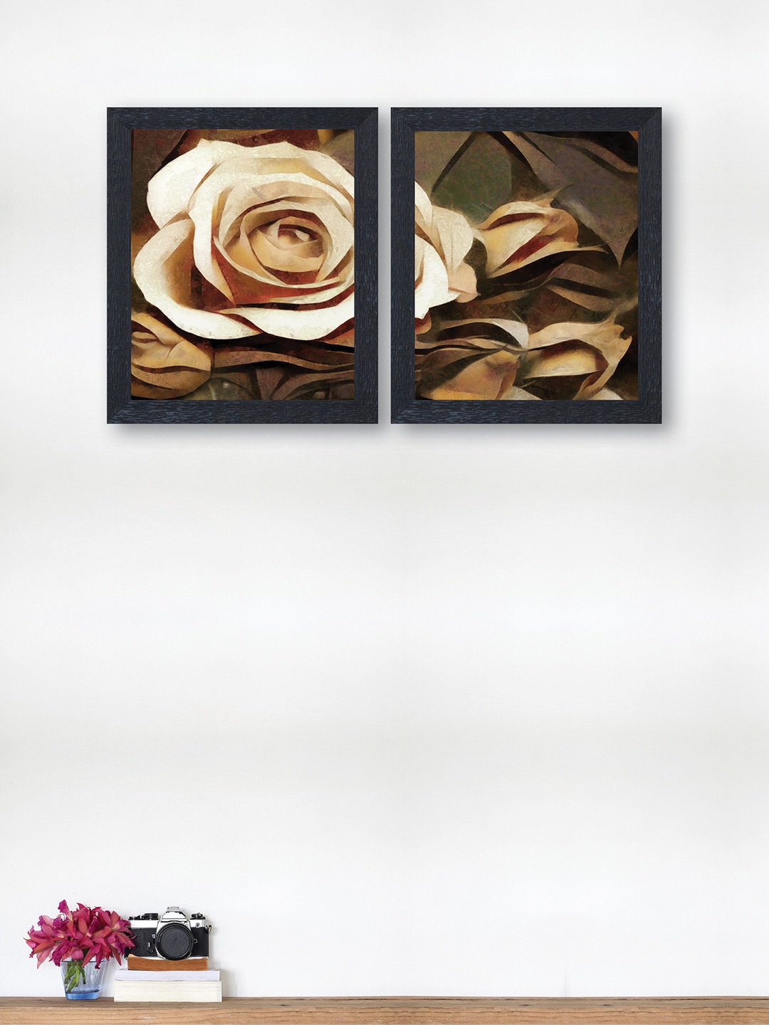 

nest ART Set of 2 Brown & Cream-Coloured Framed Rose Painting
