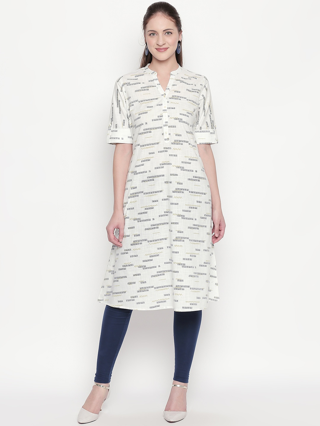 

RANGMANCH BY PANTALOONS Women Off-White Printed A-Line Kurta