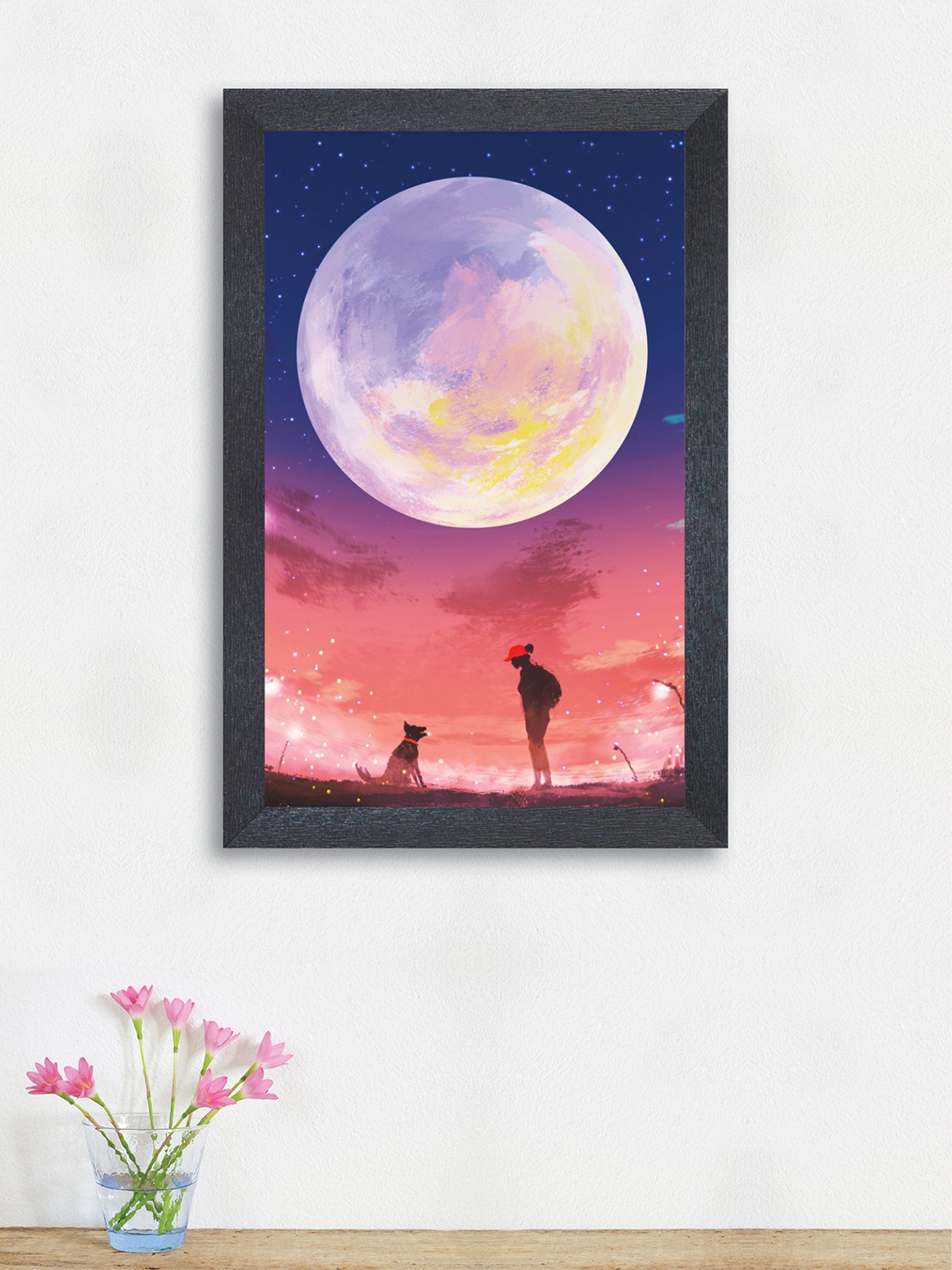 

nest ART Red and White Girl With Dog in the Moonlight Wood Wall Art