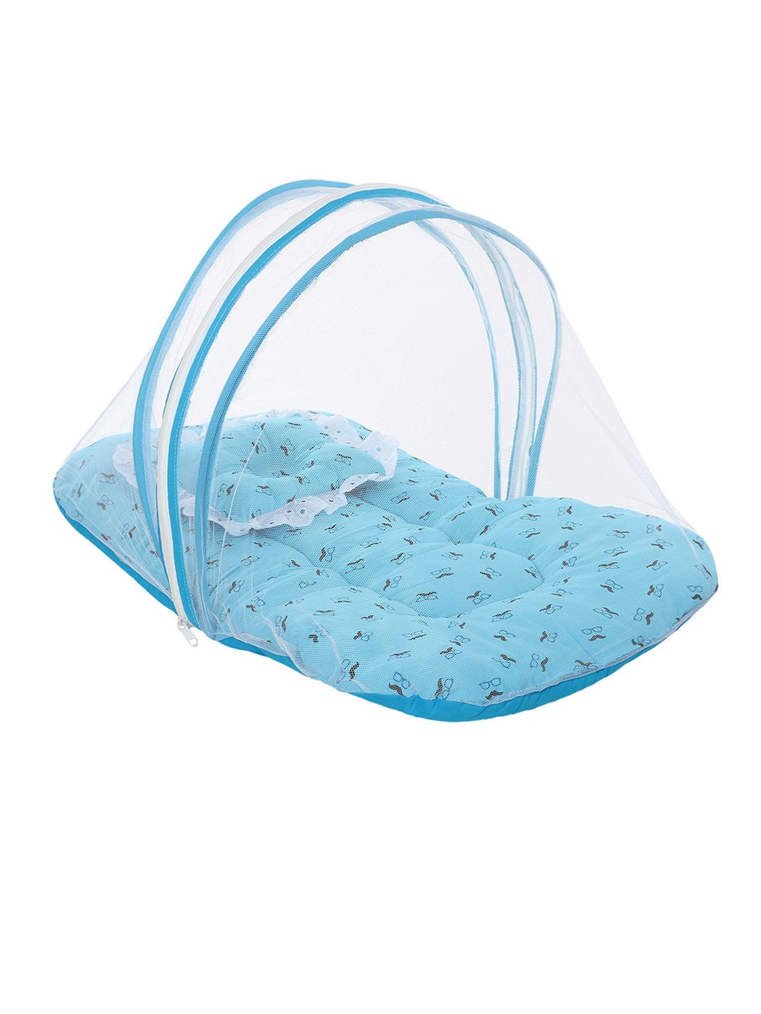

Superminis Kids Blue & White Printed Cotton Bedding Set with Mosquito Net
