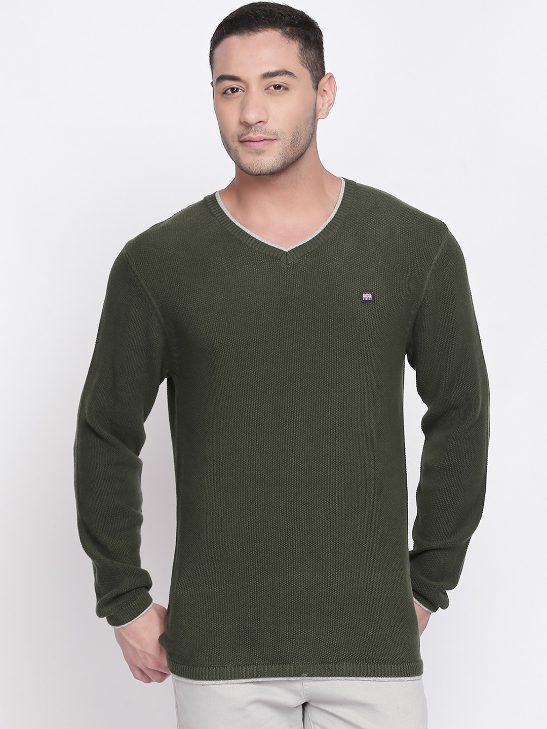 

BYFORD by Pantaloons Men Olive Green Solid Pullover Sweater