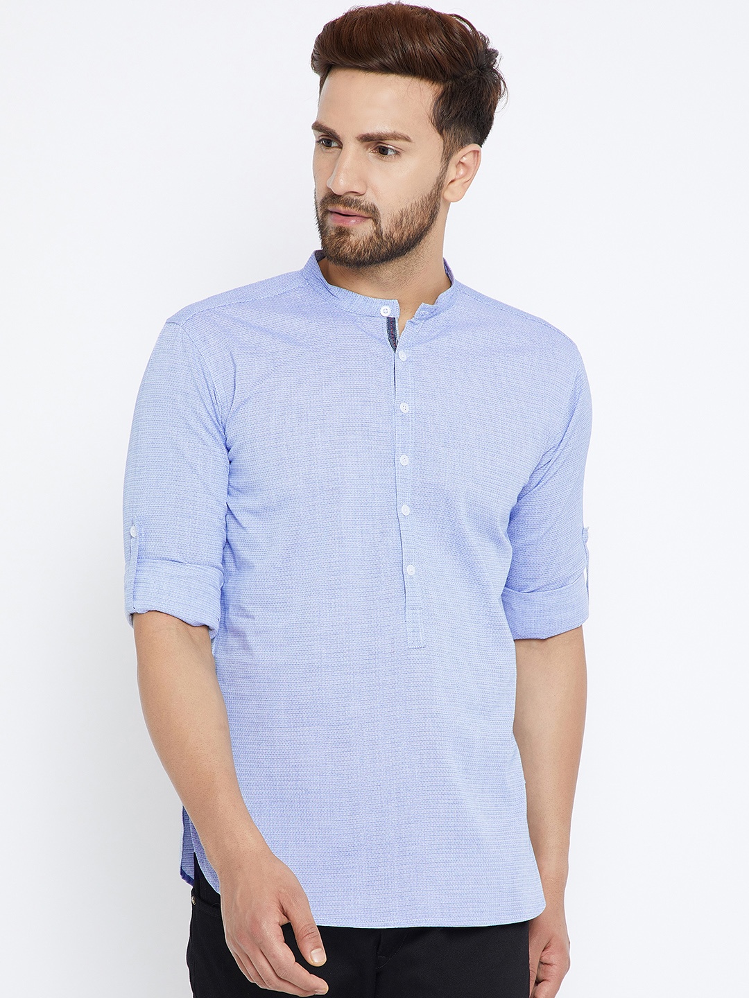 

even Men Blue Striped Dobby Weave Straight Kurta