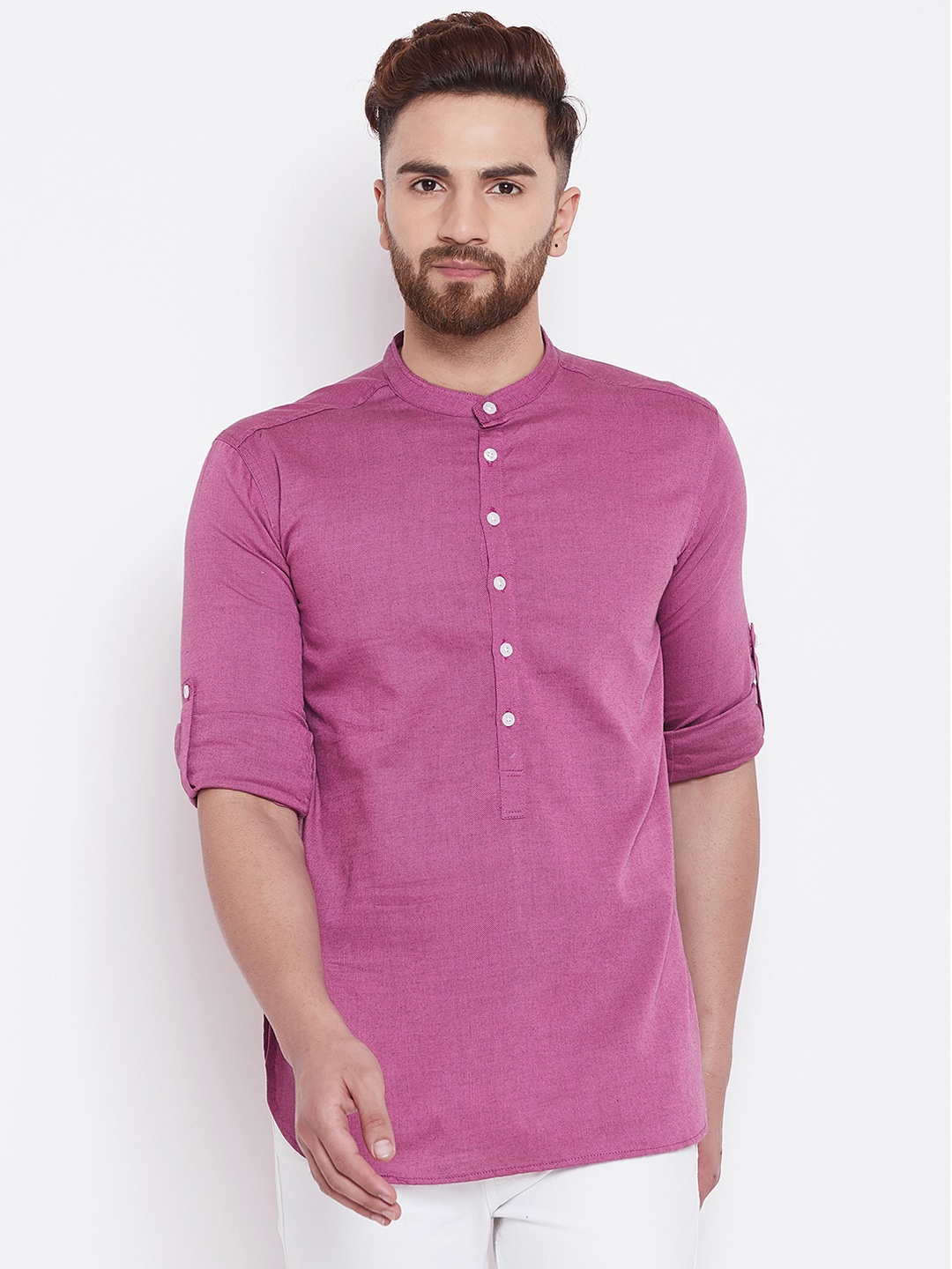 

even Men Magenta Woven Design Straight Kurta