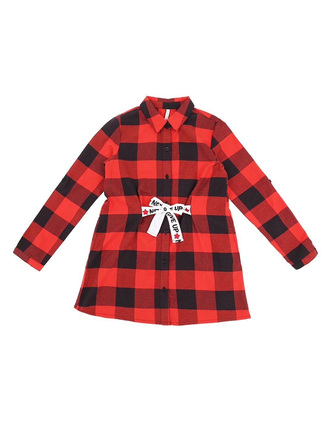 

Pantaloons Junior Girls Red & Black Checked Shirt Style Top