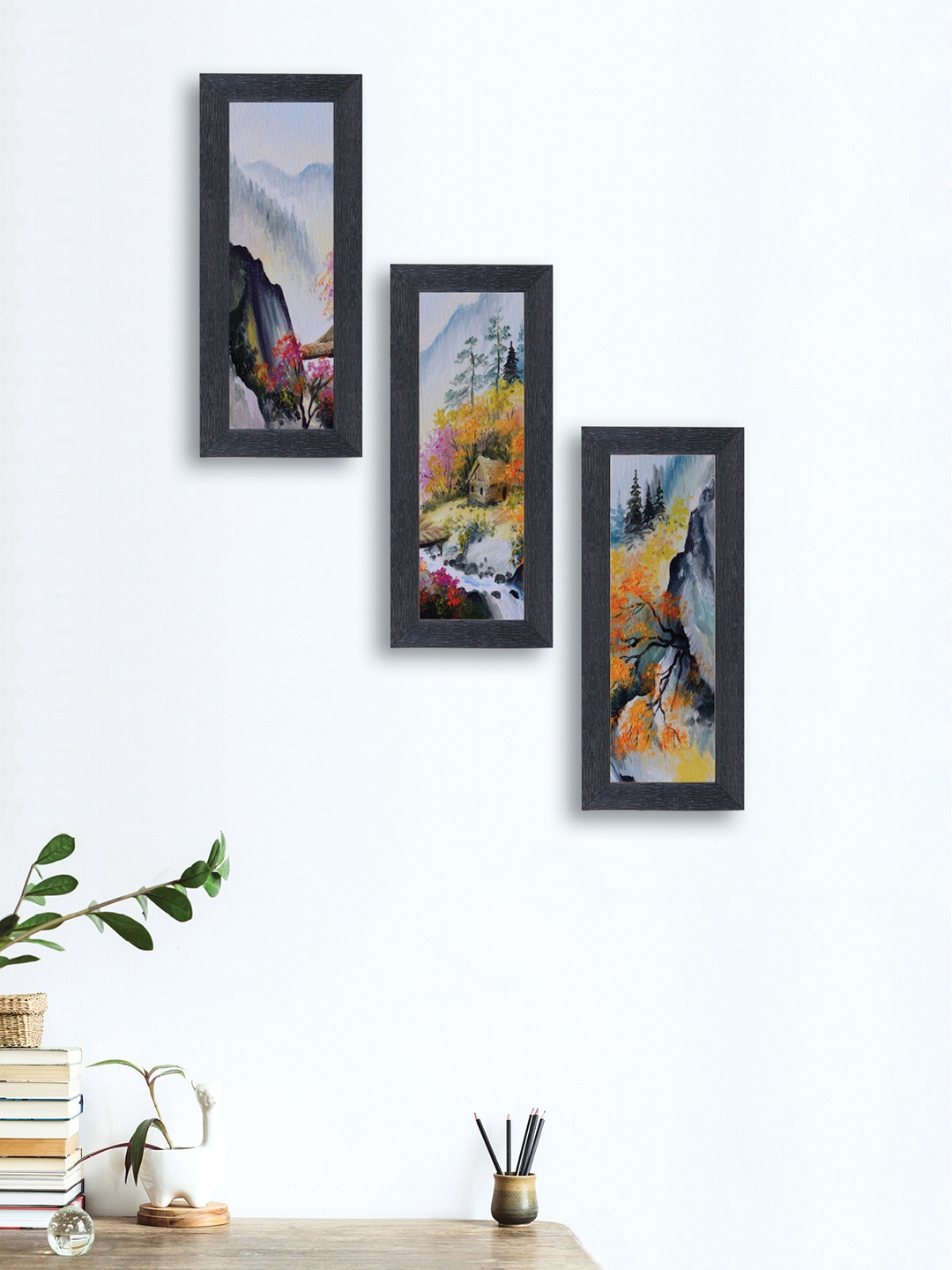 

nest ART Set of 3 Multicoloured Nature Framed Paintings, White