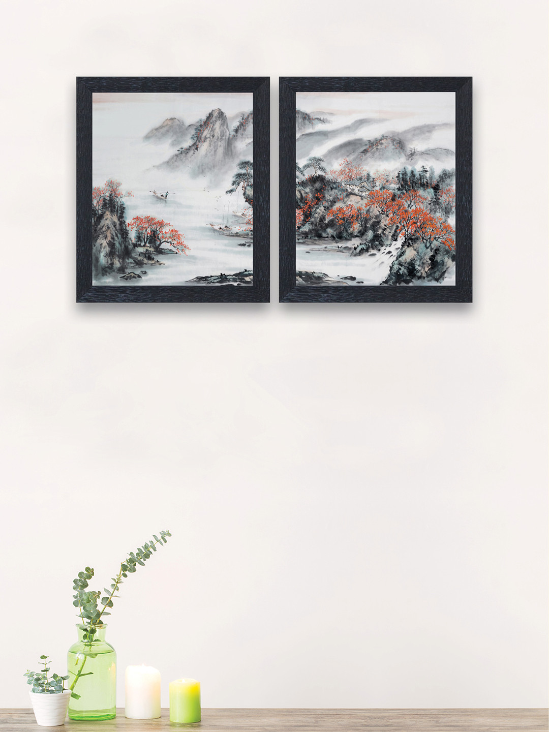 

nest ART Set of 2-Panelled Grey & Orange Frozen Lake Framed Wall Art