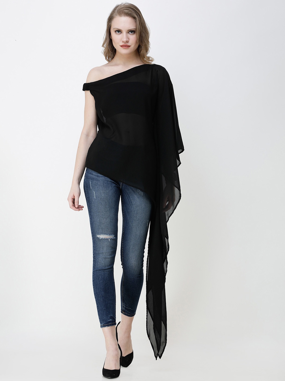 

Cation Women Black Solid Kaftan Longline Top