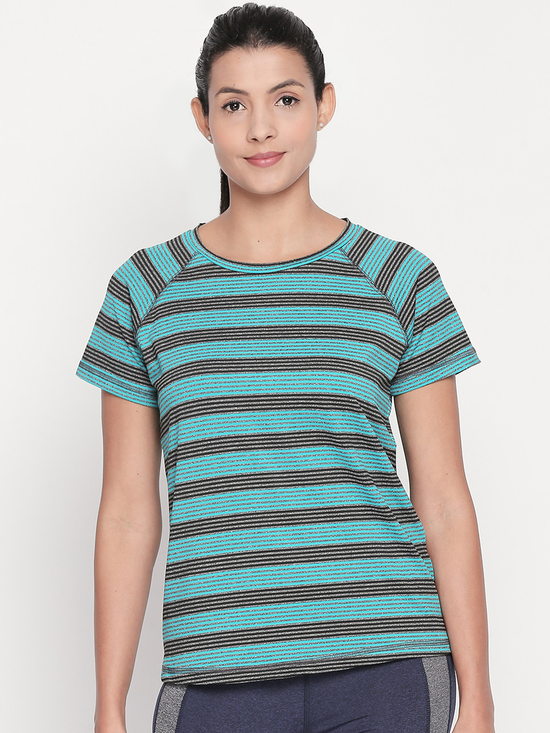 

Ajile by Pantaloons Women Blue & Black Striped Round Neck T-shirt