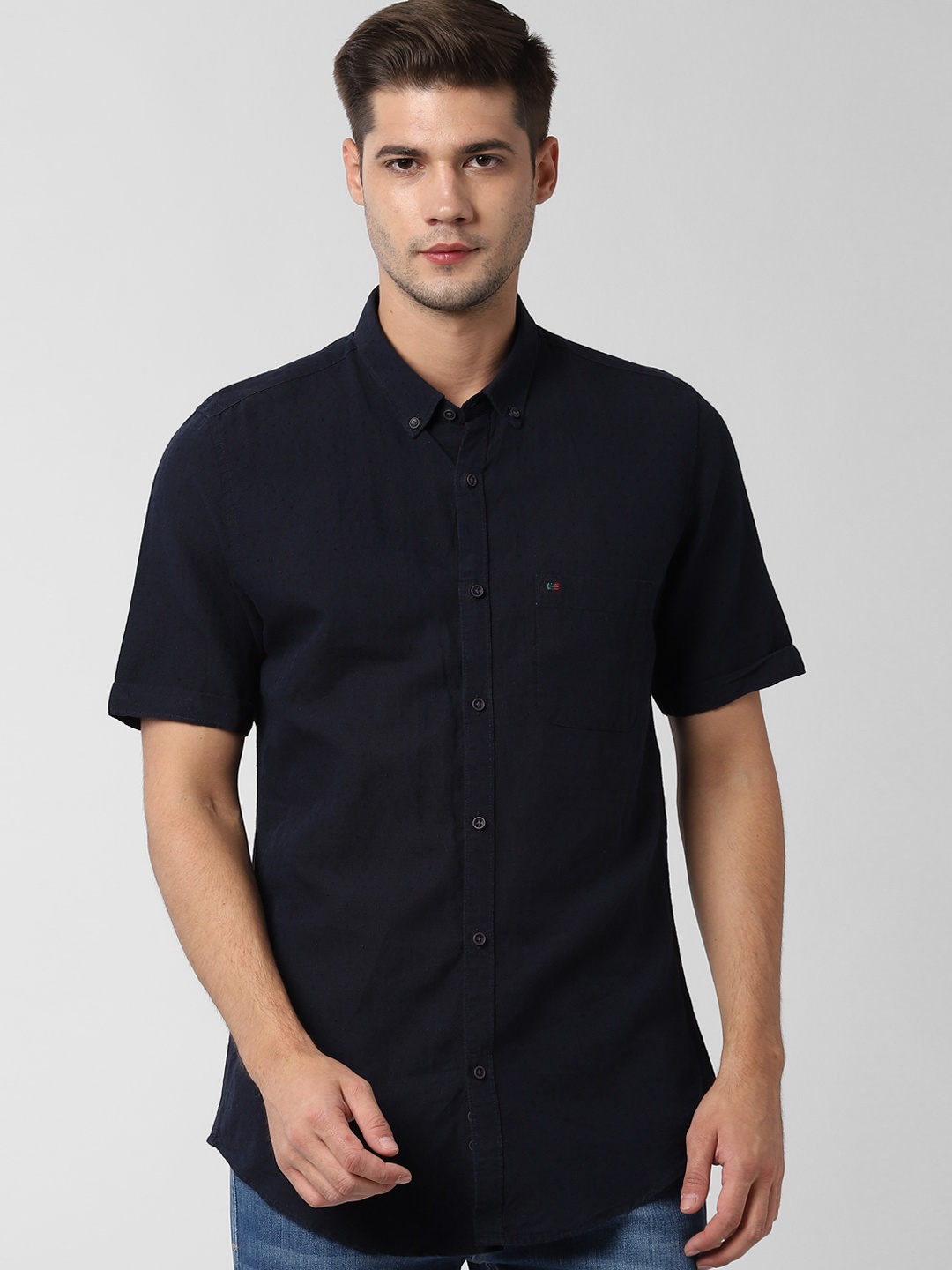 

Peter England Casuals Men Navy Blue Slim Fit Printed Casual Shirt