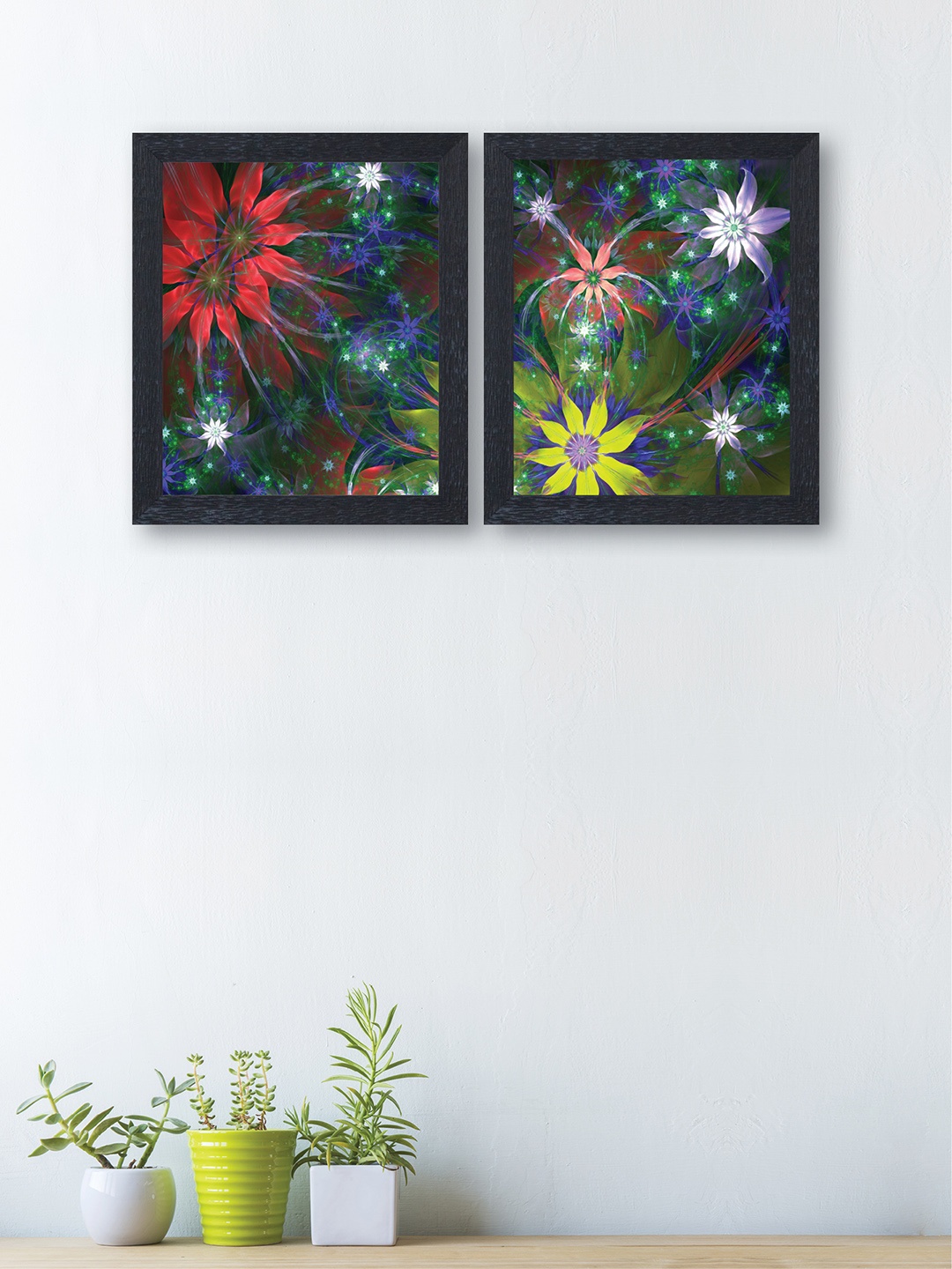 

nest ART Set of 2 Multicoloured Abstract Flower Wall Arts, Red