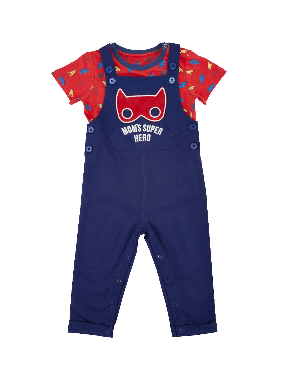

Chirpie Pie by Pantaloons Boys Blue & Red Printed T-shirt with Dungaree