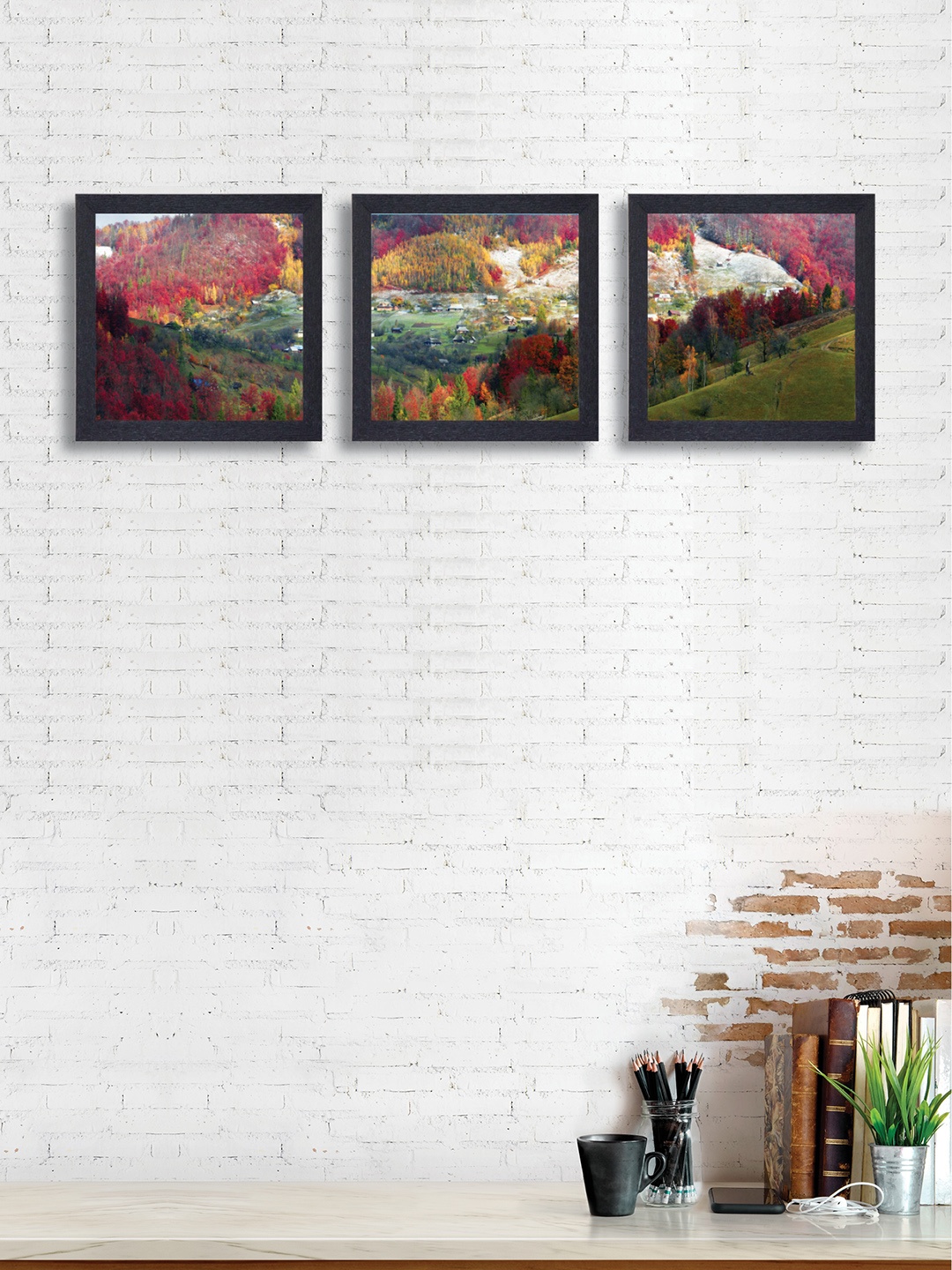 

nest ART Set of 3 Yellow & Green Landscape Framed Paintings