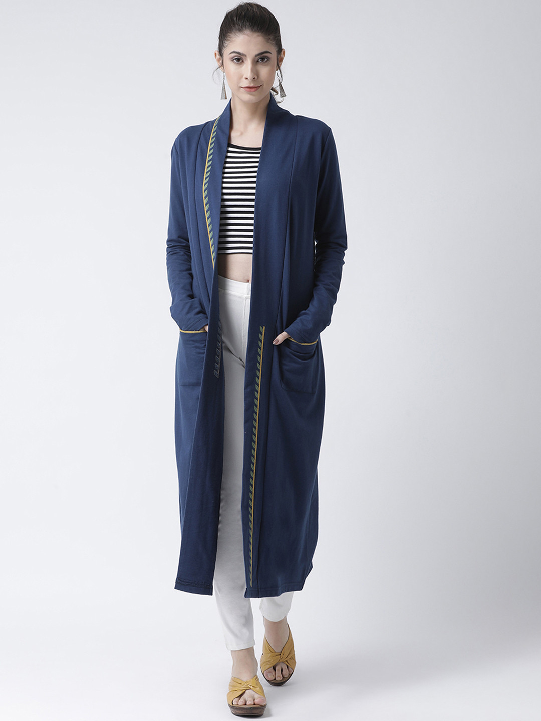

KASSUALLY Women Navy Blue Solid Open Front Shrug