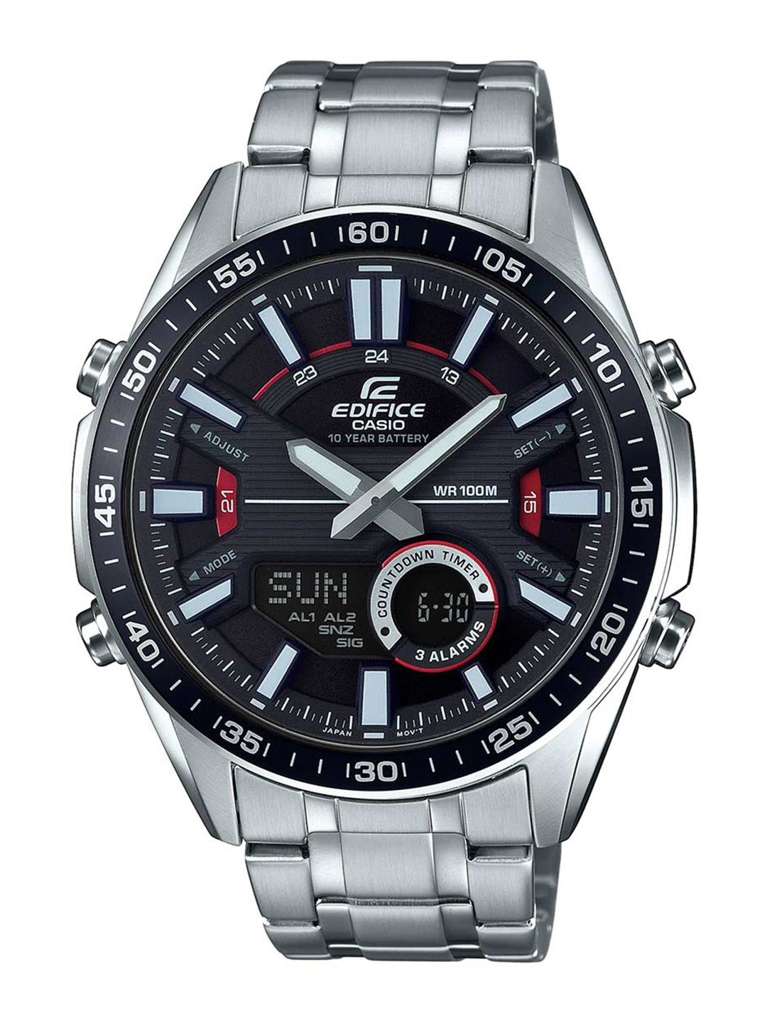 

CASIO Men EDifice EFV-C100D-1AVDF Black Ana-Digi Dial Silver Stainless Steel Band EX438