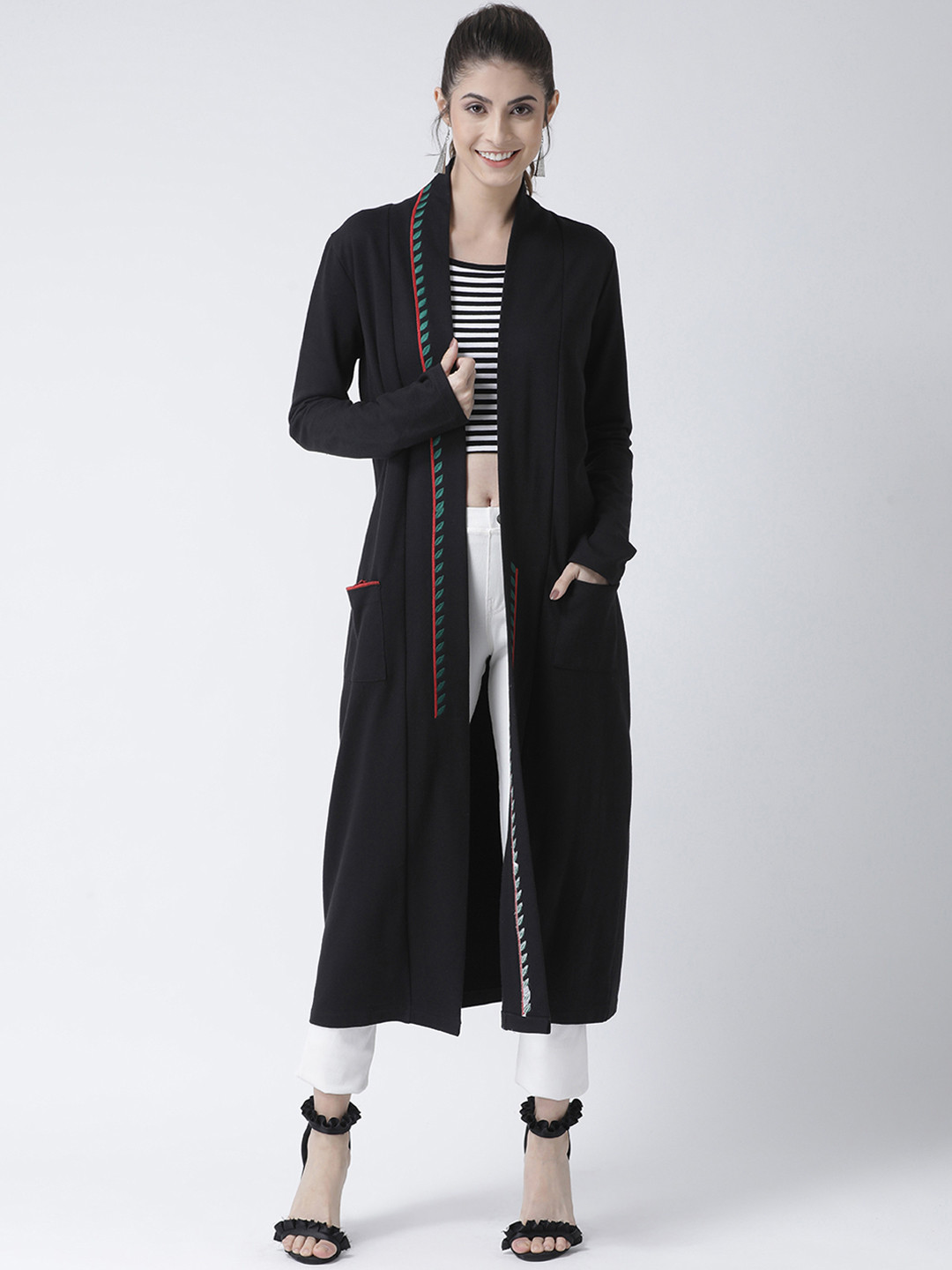 

KASSUALLY Women Black Solid Open Front Shrug