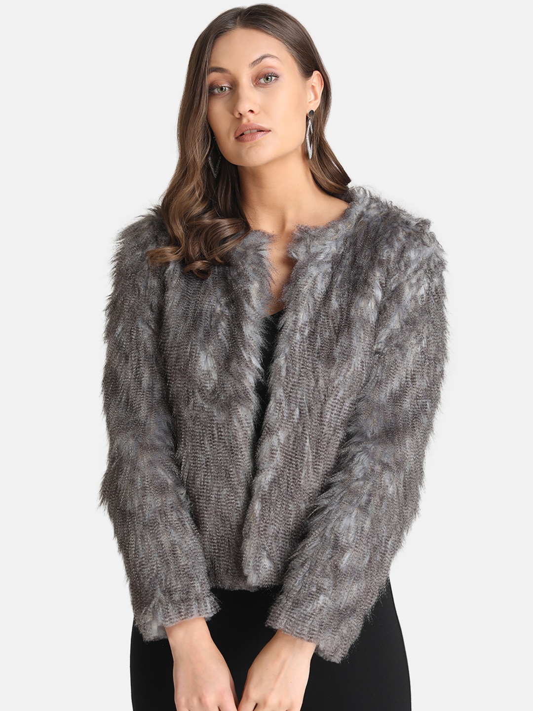 

Kazo Women Grey Self Design Open Front Jacket