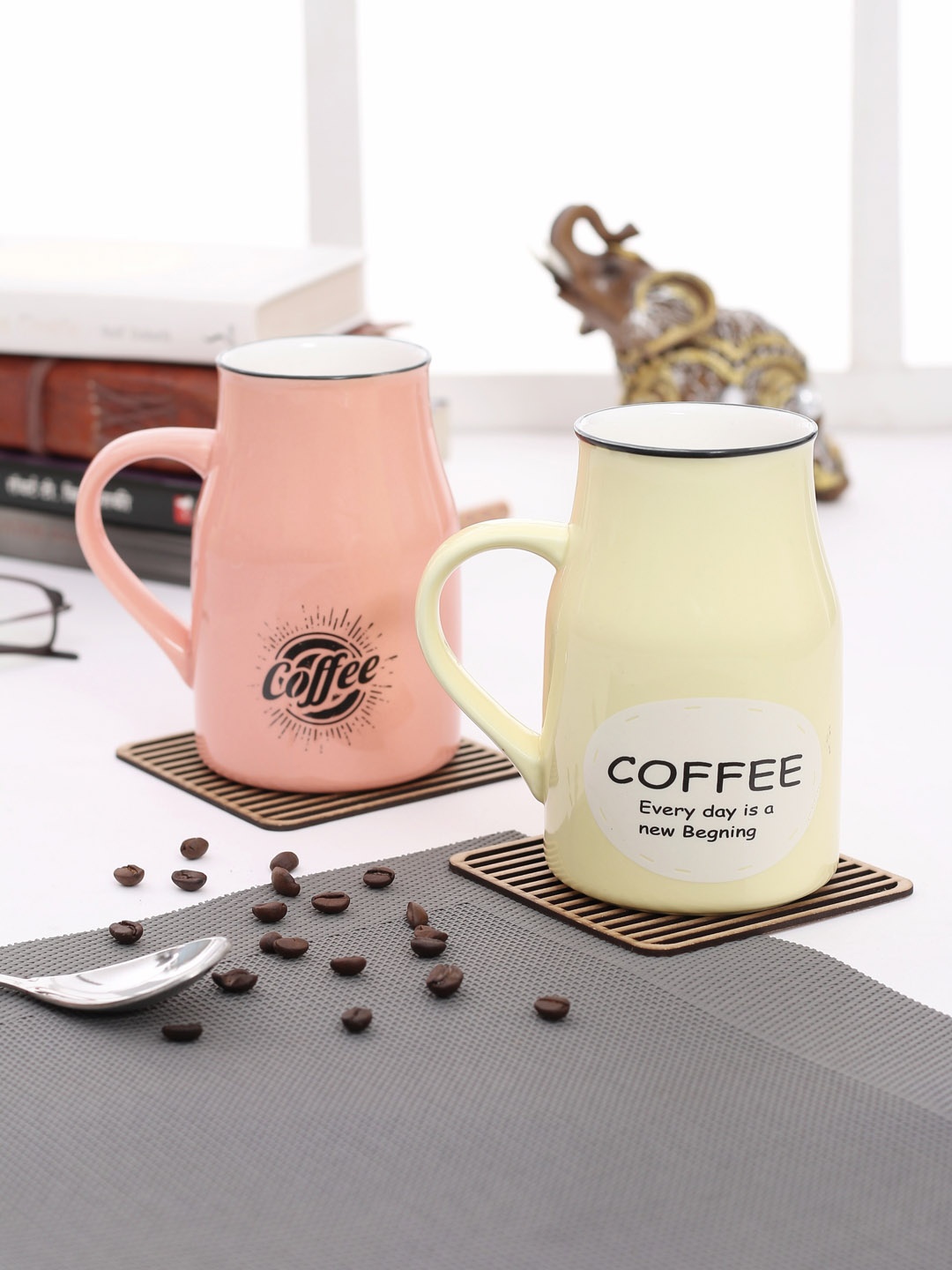 

JCPL Pink & Cream-Coloured 2-Pieces Printed Porcelain Cups Set