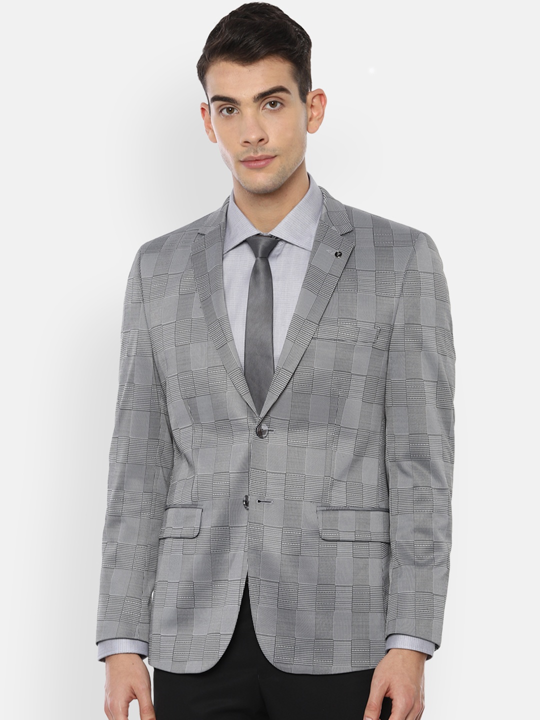 

Van Heusen Men Grey Checked Single-Breasted Slim-Fit Blazer