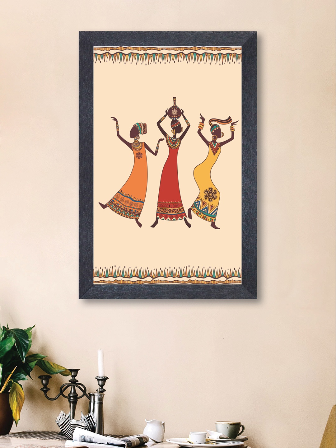 

nest ART Beige & Red African Dancing Ladies Framed Painting