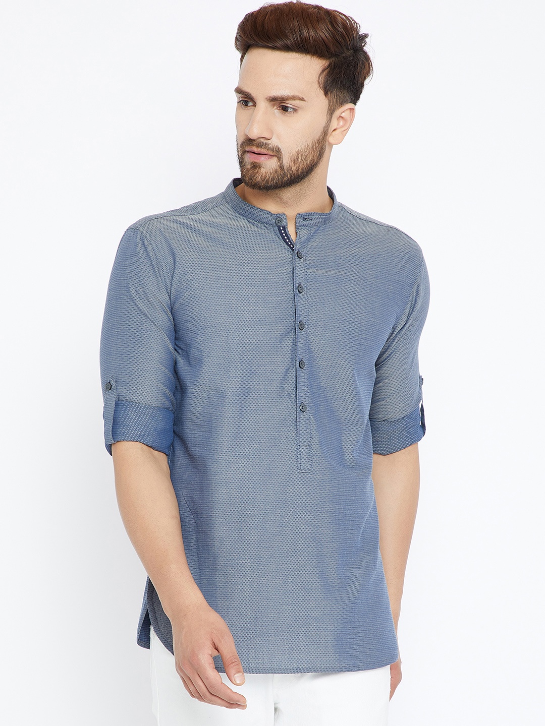 

even Men Grey Woven Design Straight Kurta