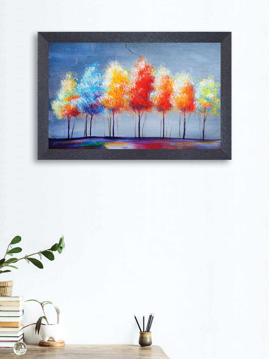 

nest ART Orange & Red Tree Framed Painting, Blue