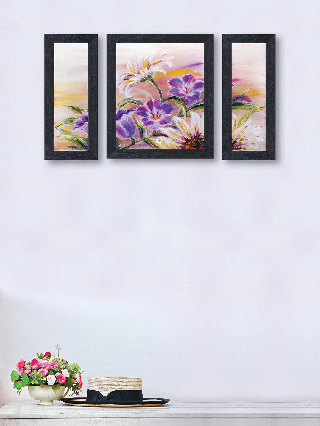 

nest ART Set of 3 Off White & Purple Floral Framed Paintings