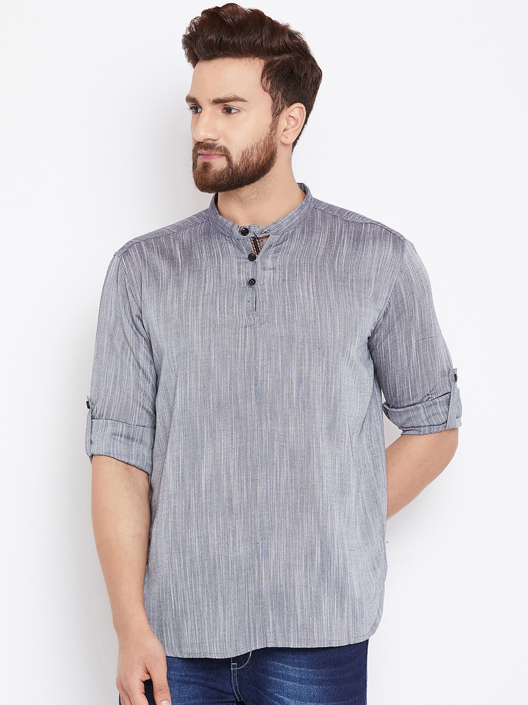 

even Men Grey Woven Design Straight Kurta