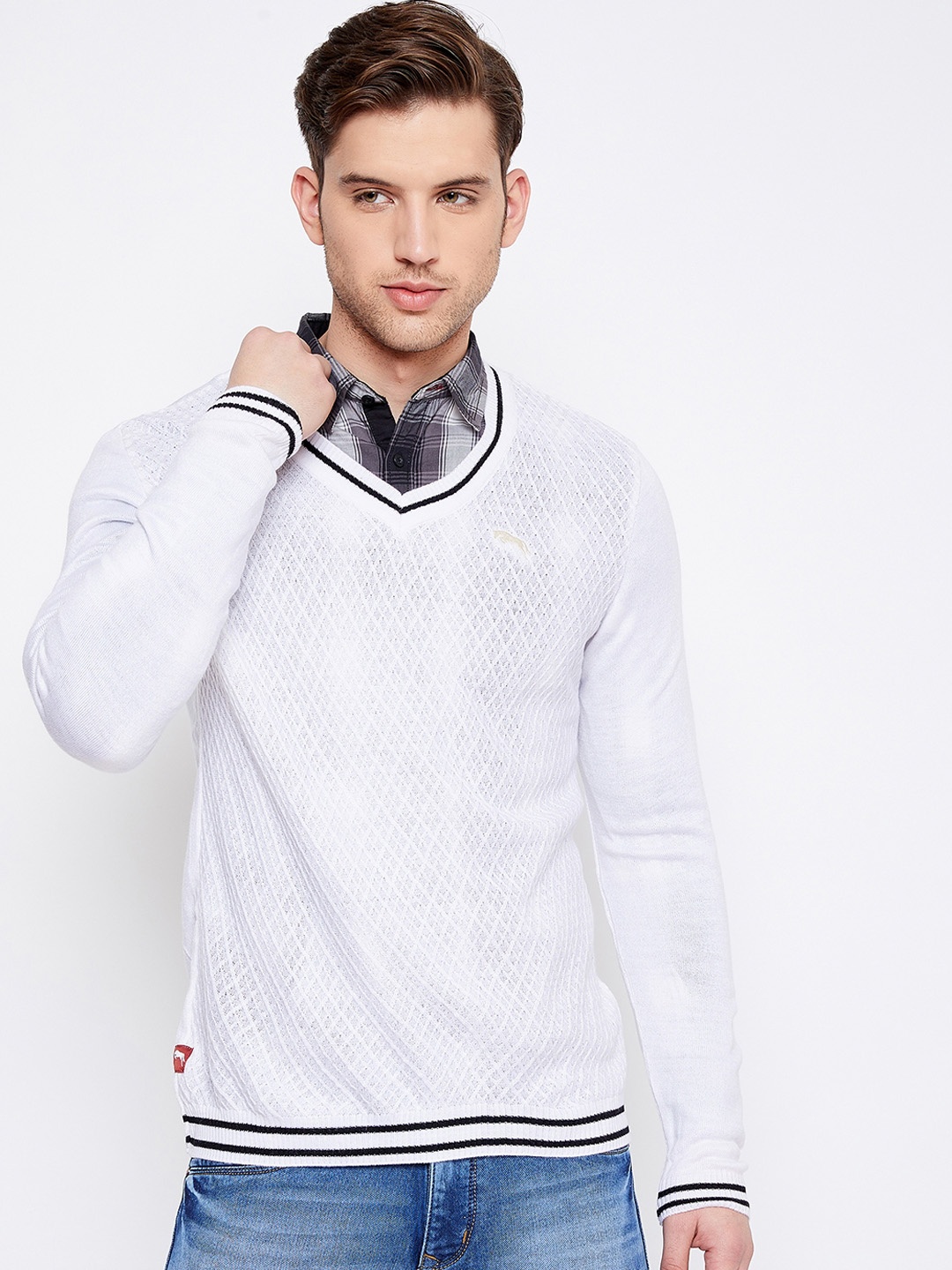 

JUMP USA Men White Self Design Acrylic Pullover Sweater