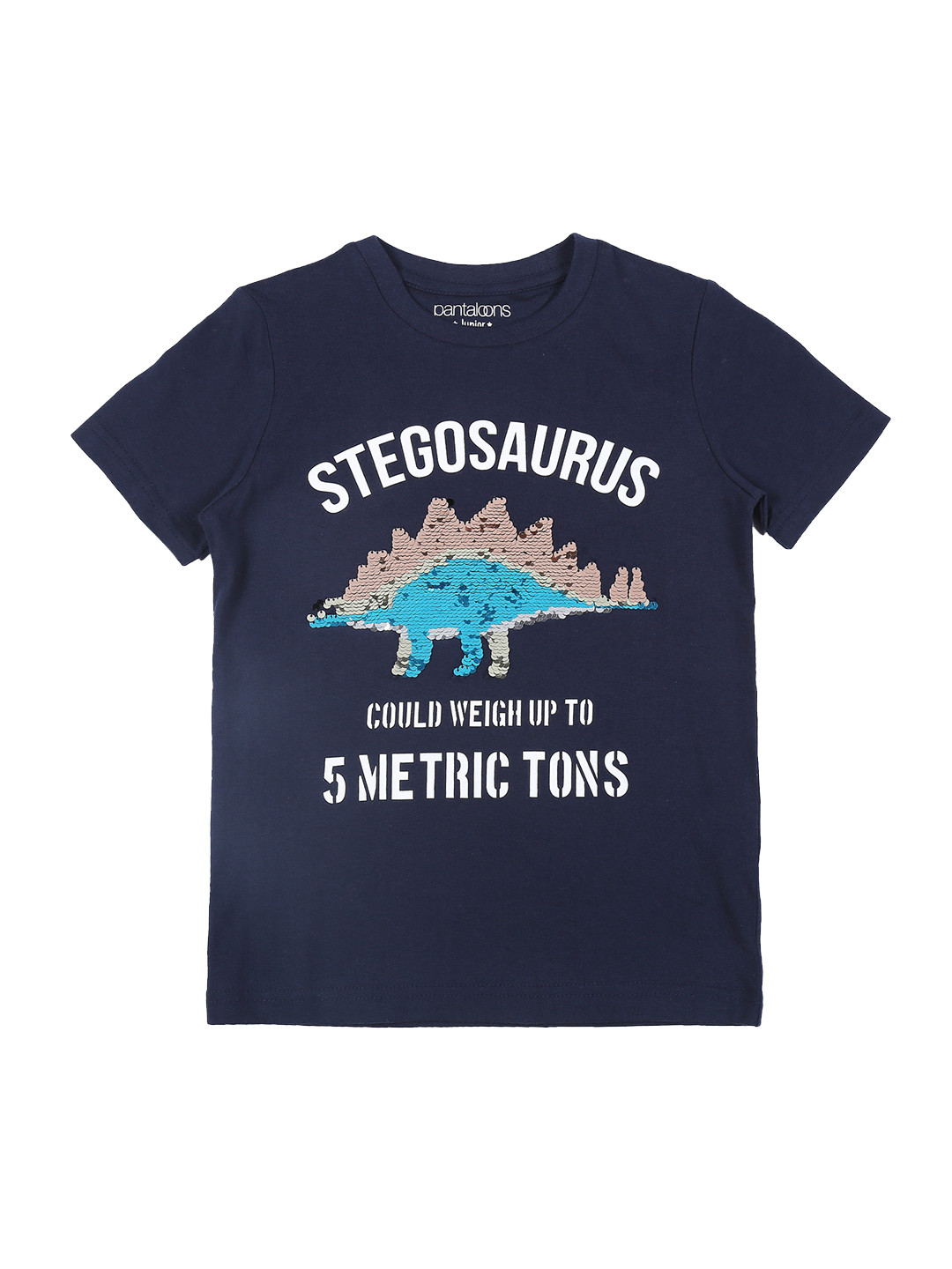 

Pantaloons Junior Boys Navy Blue Printed Round Neck Pure Cotton T-shirt