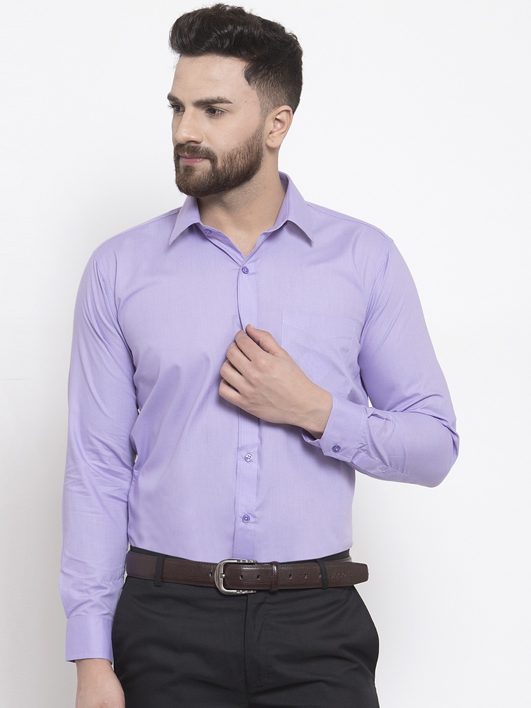 

Hancock Men Lavender Slim Fit Solid Formal Shirt