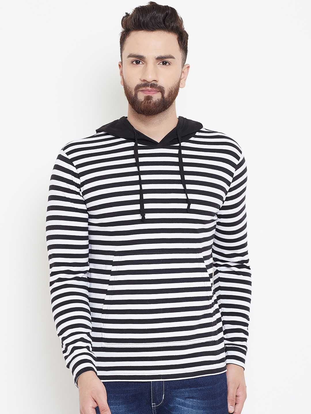 

GRITSTONES Men White Striped Hooded T-shirt