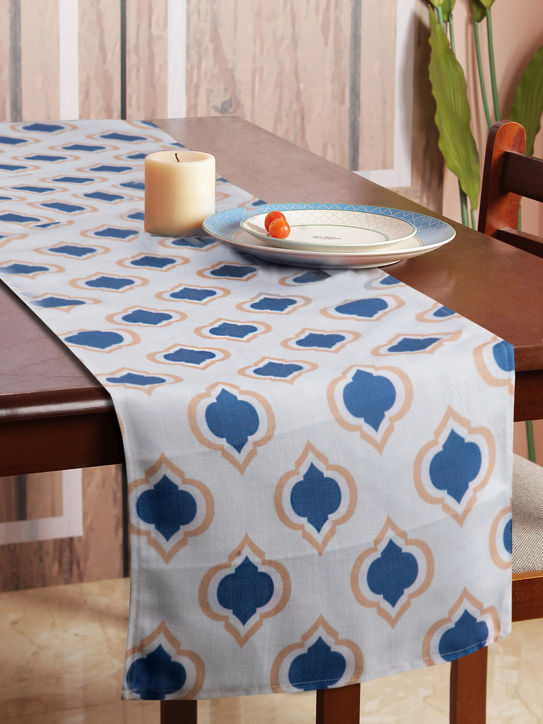 

HOUZZCODE Blue & White Printed Rectangular Table Runner