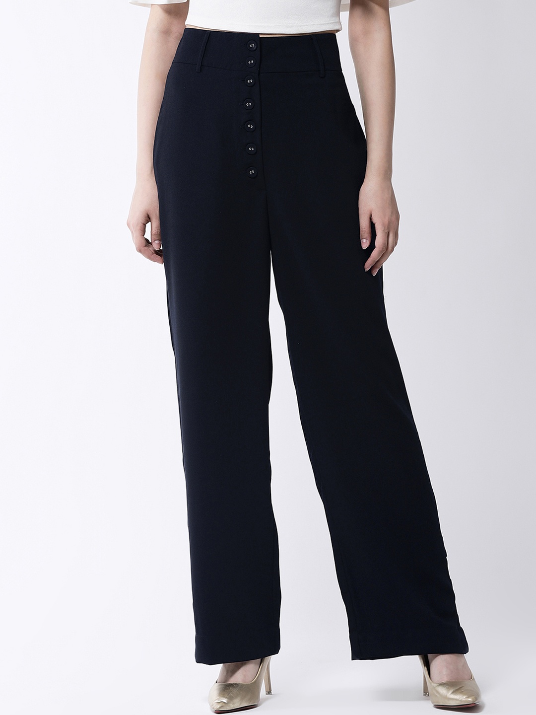 

MAGRE Women Navy Blue Flared Solid Parallel Trousers