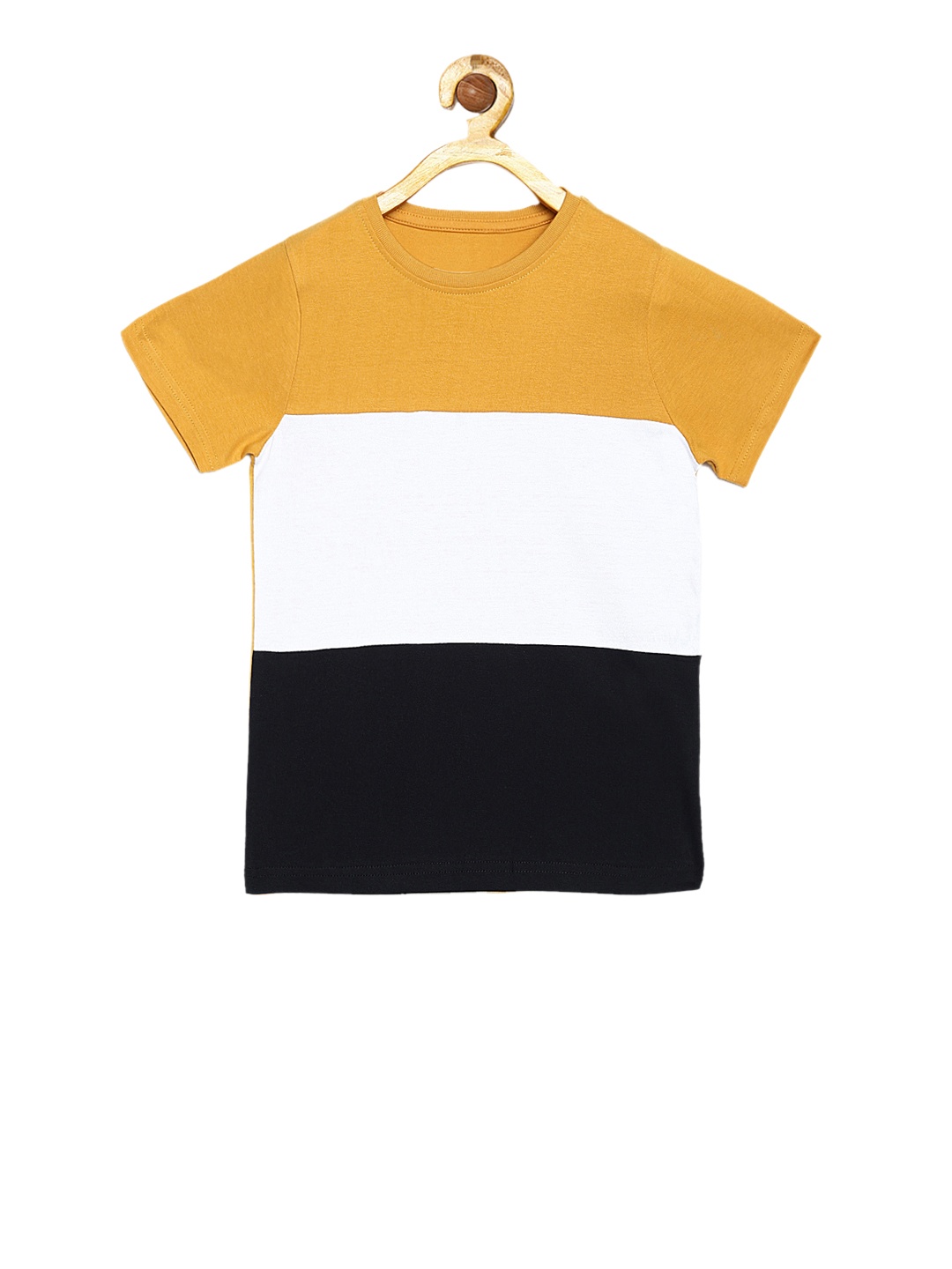 

DILLINGER Boys Mustard Yellow White Colourblocked Round Neck Pure Cotton T-shirt