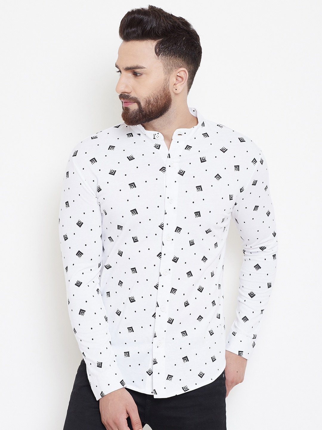 

GRITSTONES Men White & Black Printed Regular Fit Casual Shirt