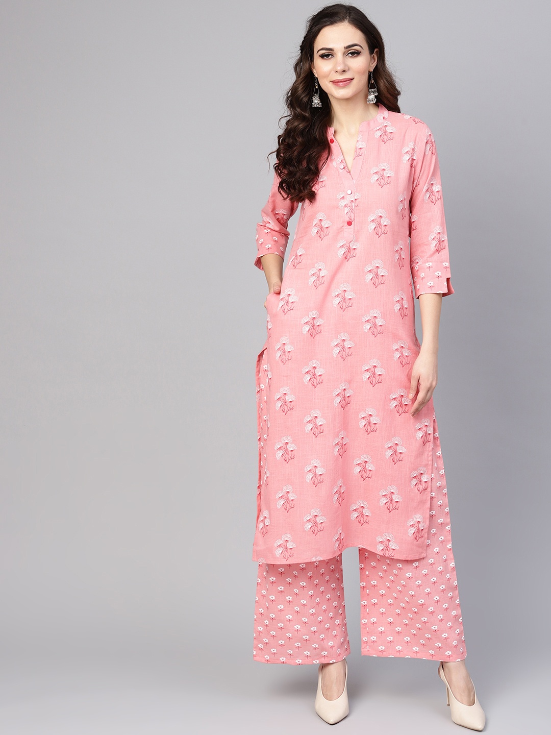 

Yuris Women Pink & White Printed Kurta with Palazzos