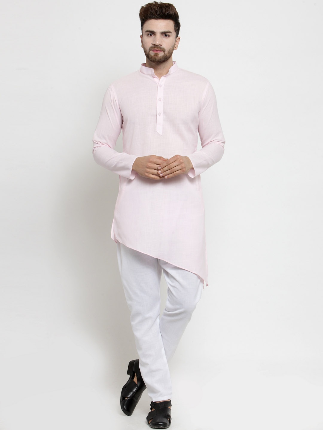 

TREEMODA Men Pink Solid Linen Kurta with Pyjamas