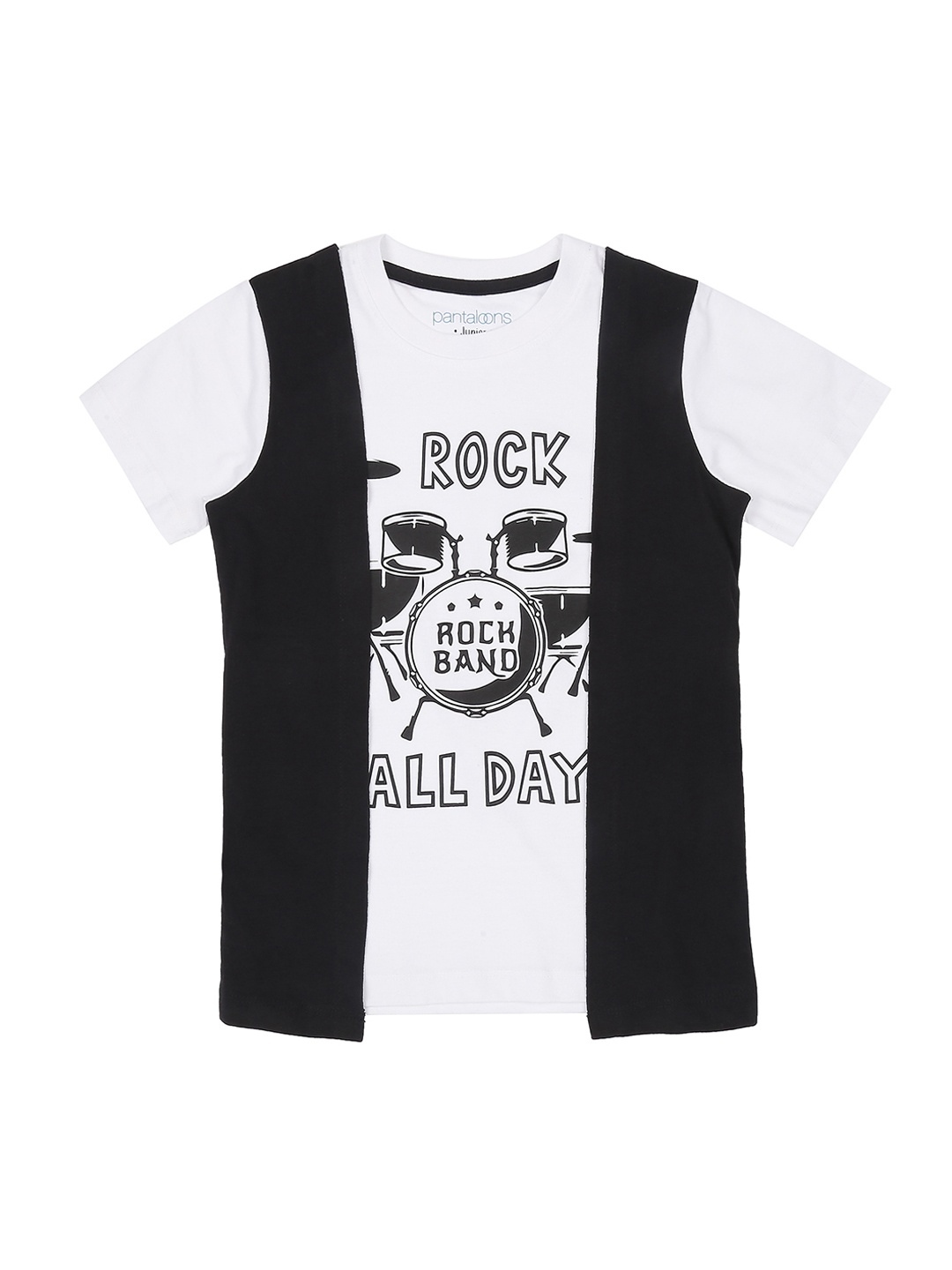 

Pantaloons Junior Boys White Printed Round Neck Pure Cotton T-shirt