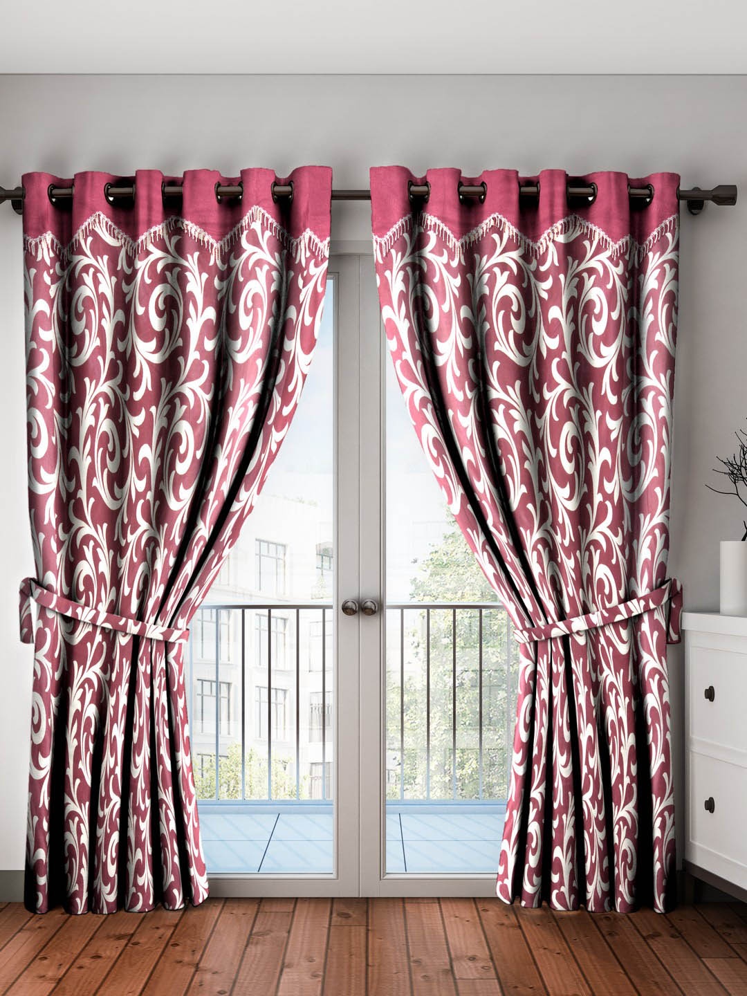 

Home Sizzler Maroon & Off-White Printed Set of 2 Door Curtains