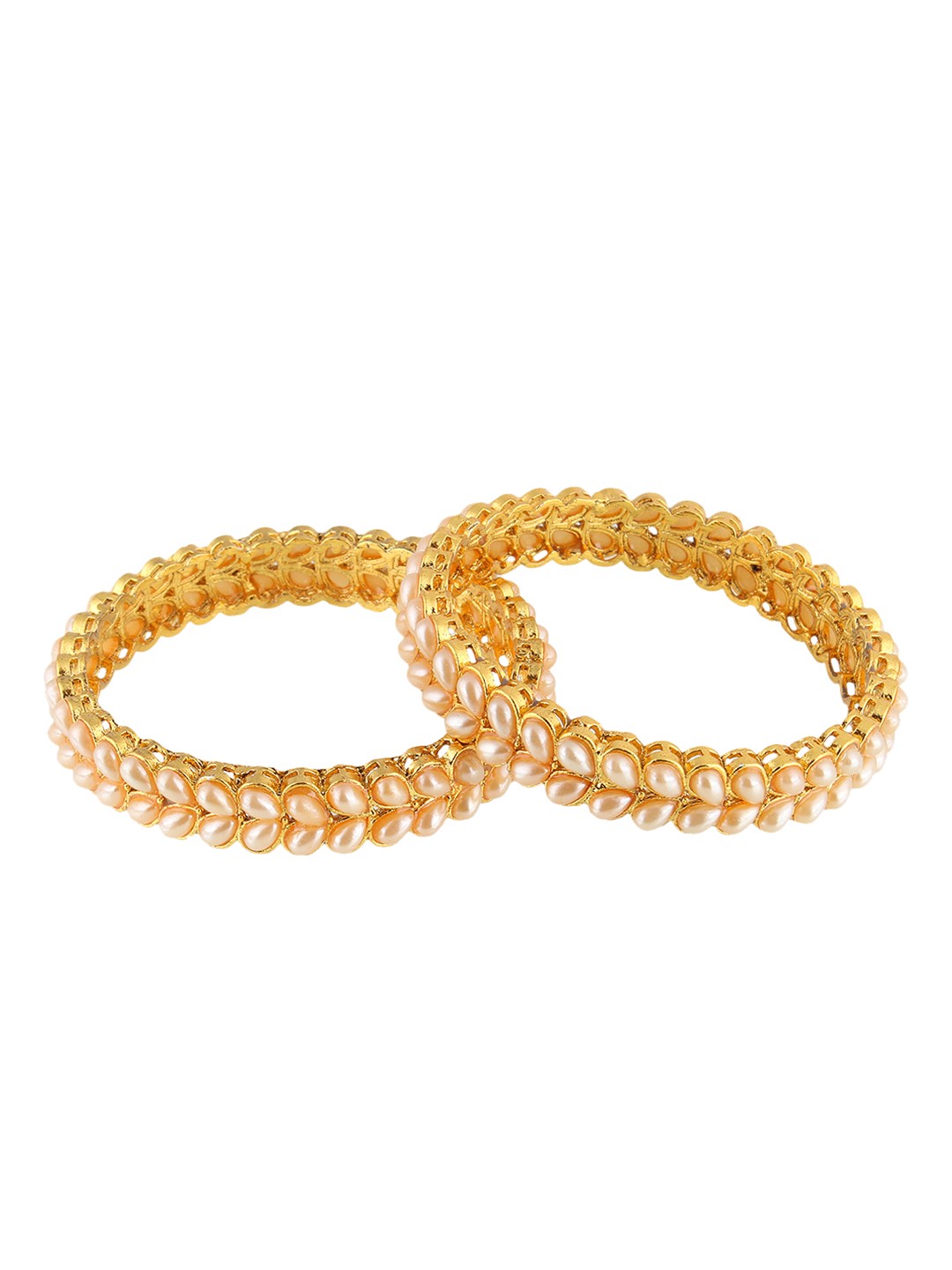 Adwitiya Set of 2 Gold-Plated & Off-White Pearl Embellished Handcrafted Bangles