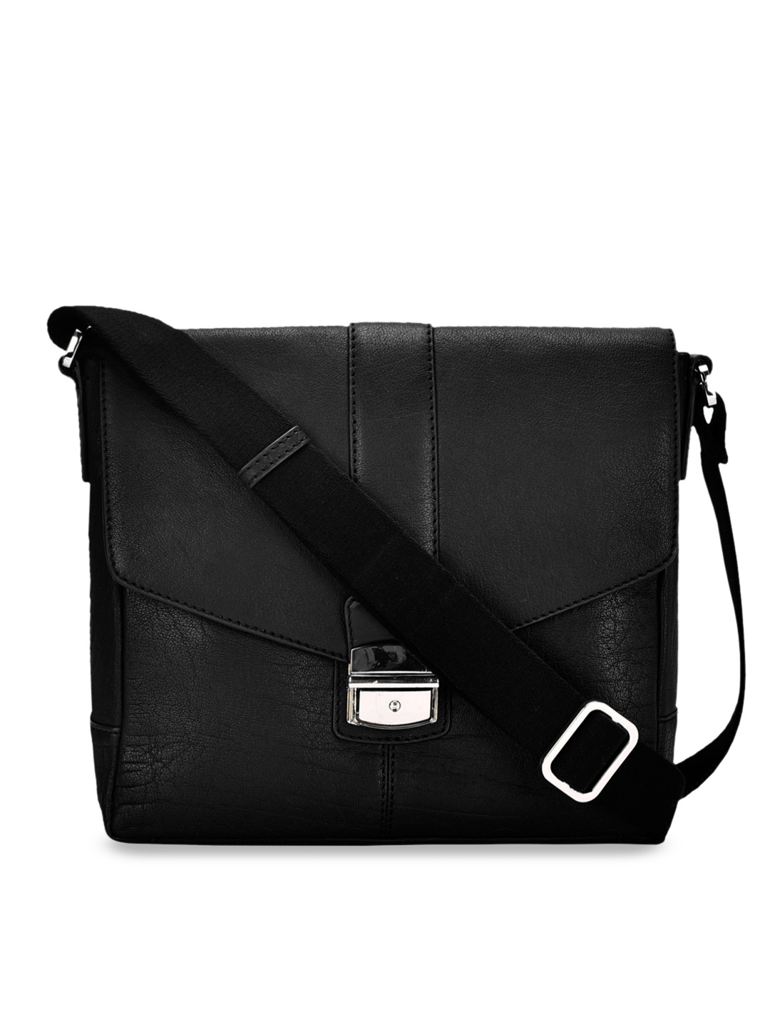 

Eske Black Leather Solid Sling Bag