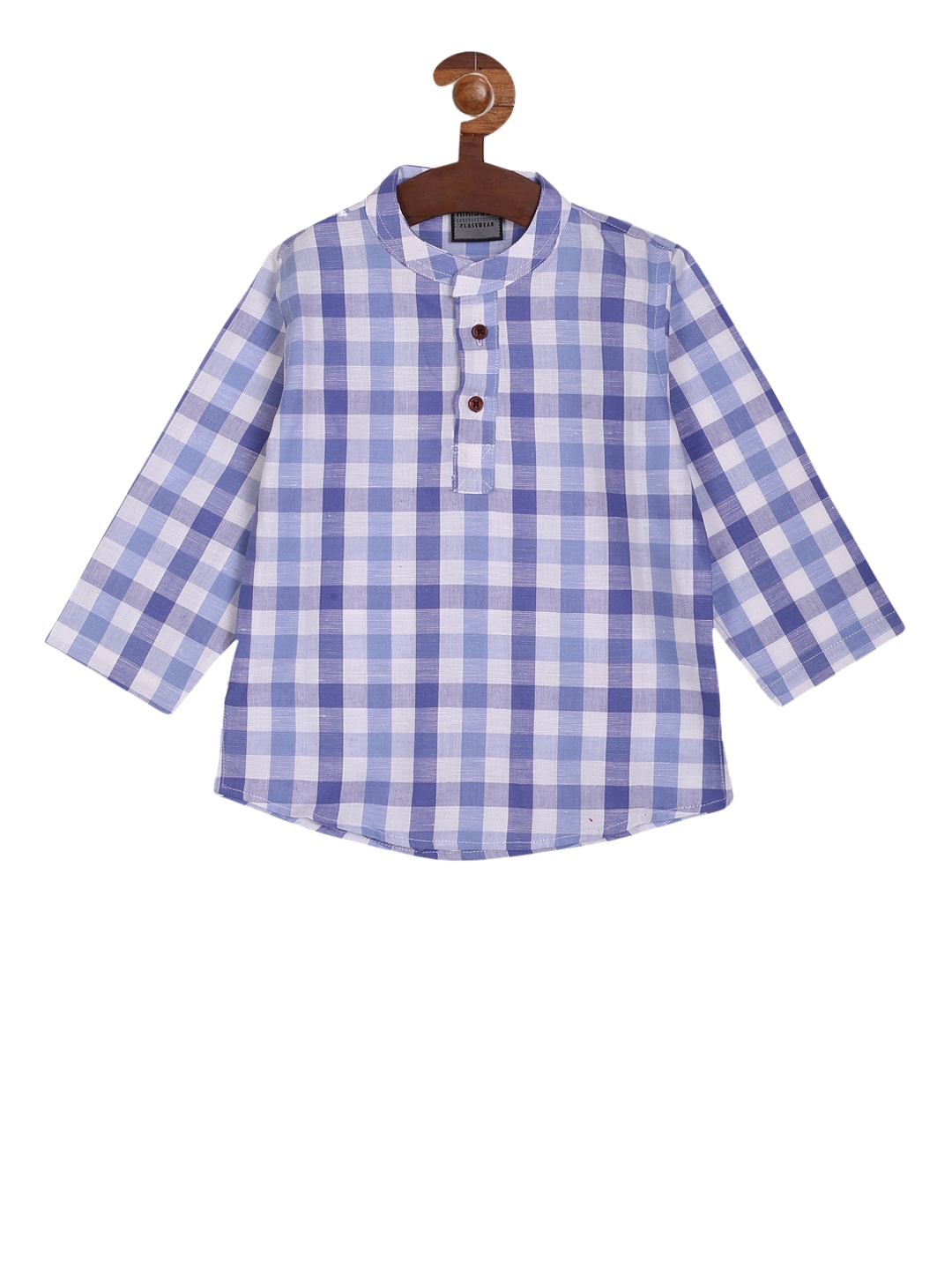 

RIKIDOOS Boys Blue & White Checked Straight Kurta